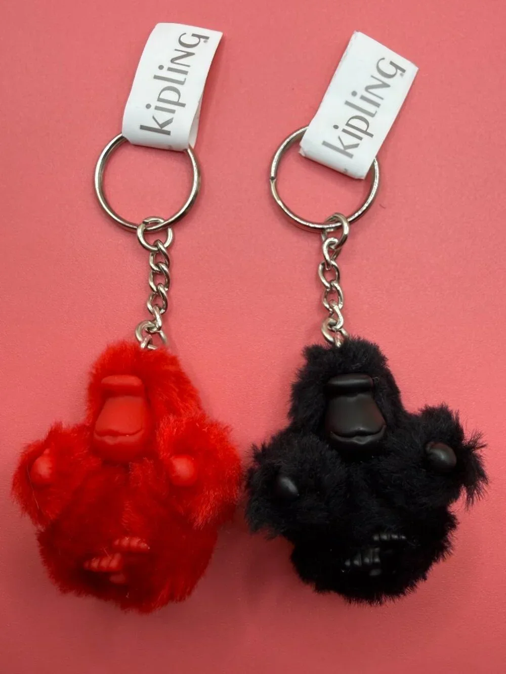 Lot 2 New Kipling Fuzzy Ape Monkey Keychains Key Rings Red Black